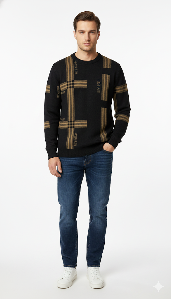 Stylish Plaid Knit Sweater for Men