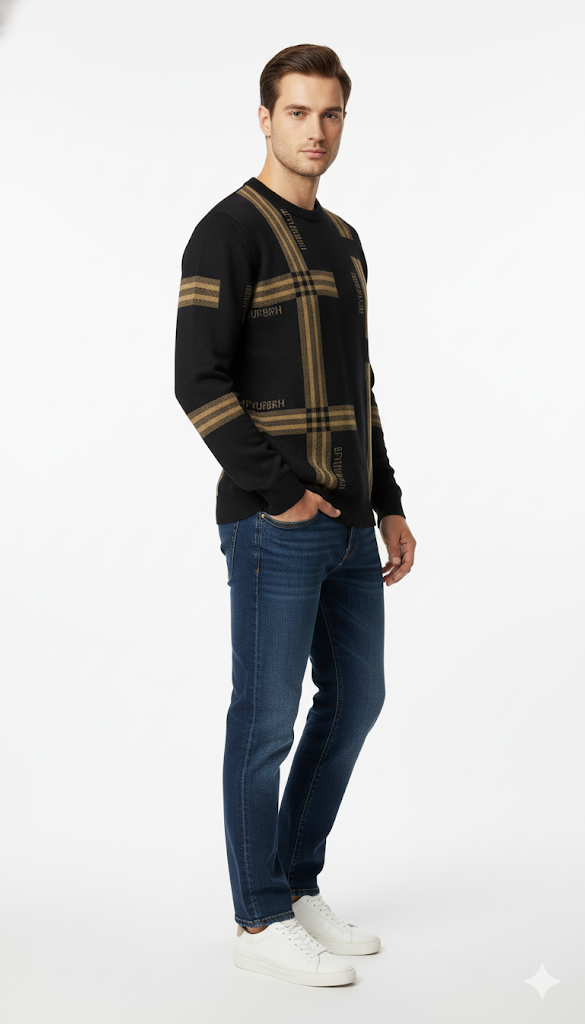 Stylish Plaid Knit Sweater for Men