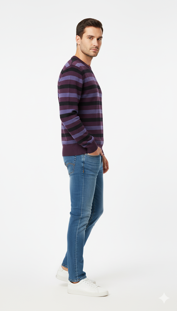 Multi-Tonal Striped Knit Sweater