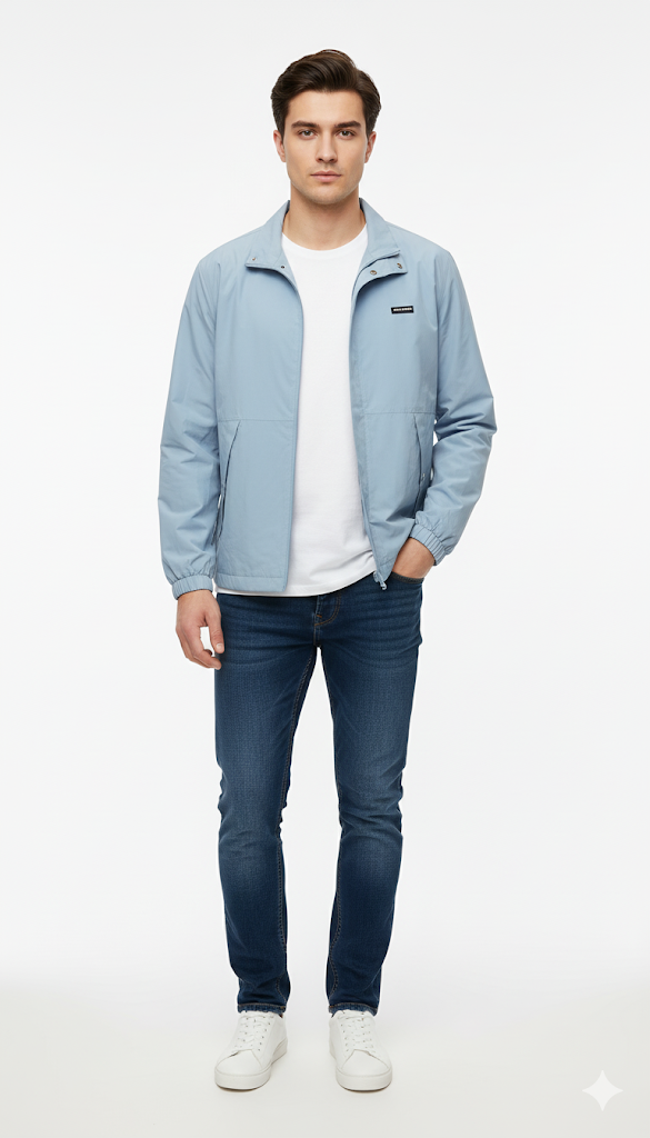 Light Blue Minimalist Bomber