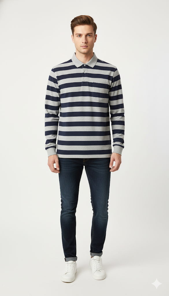 Classic Striped Long-Sleeve Polo
