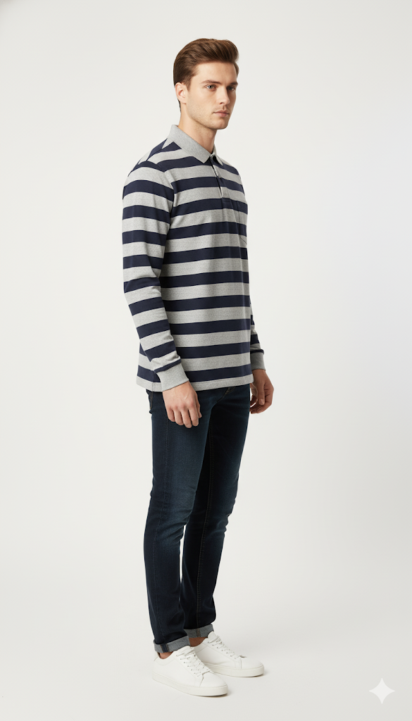 Classic Striped Long-Sleeve Polo