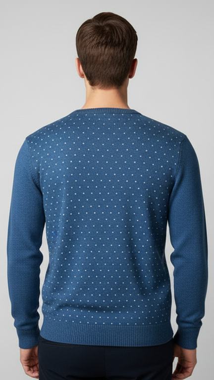Men's Dotted Jacquard V-Neck Sweater - Denim Blue