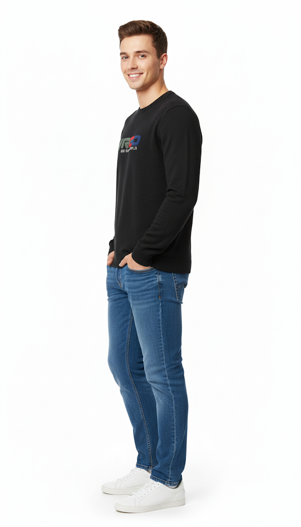 Black Logo Print Crewneck