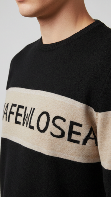 Men's Color-Block Intarsia Knit Sweater - Black & Beige