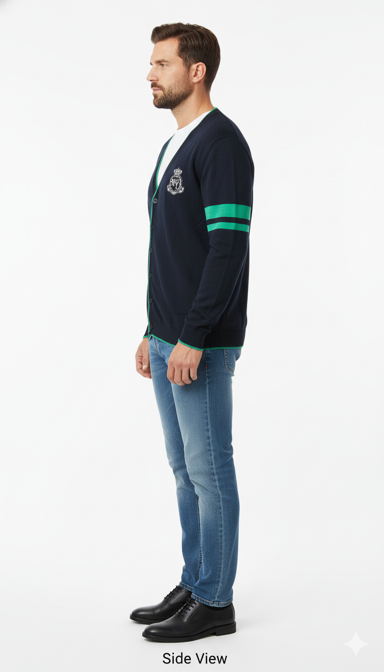 Classic Navy & Green Trim Cardigan