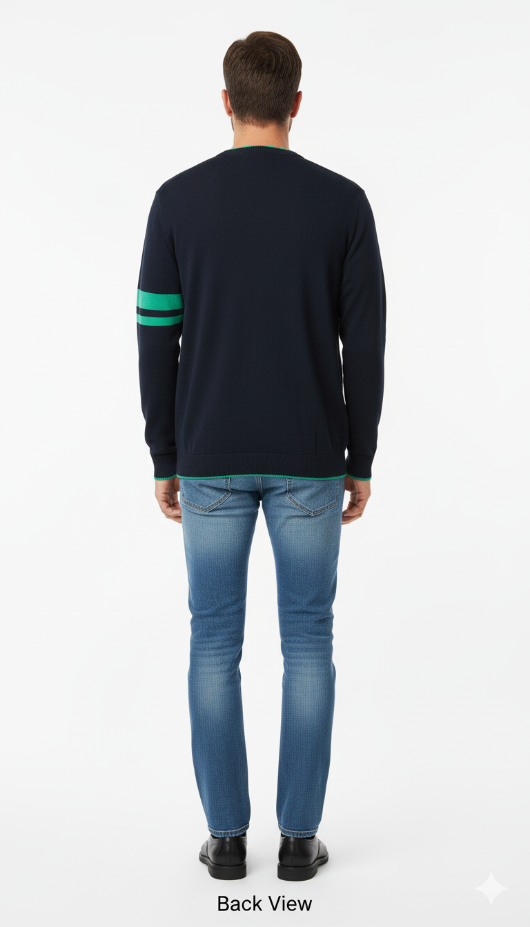 Classic Navy & Green Trim Cardigan
