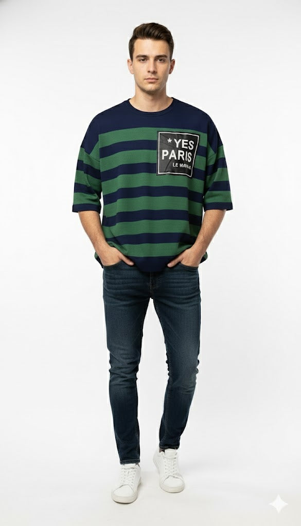Oversized Striped Round Neck Sweatshirt