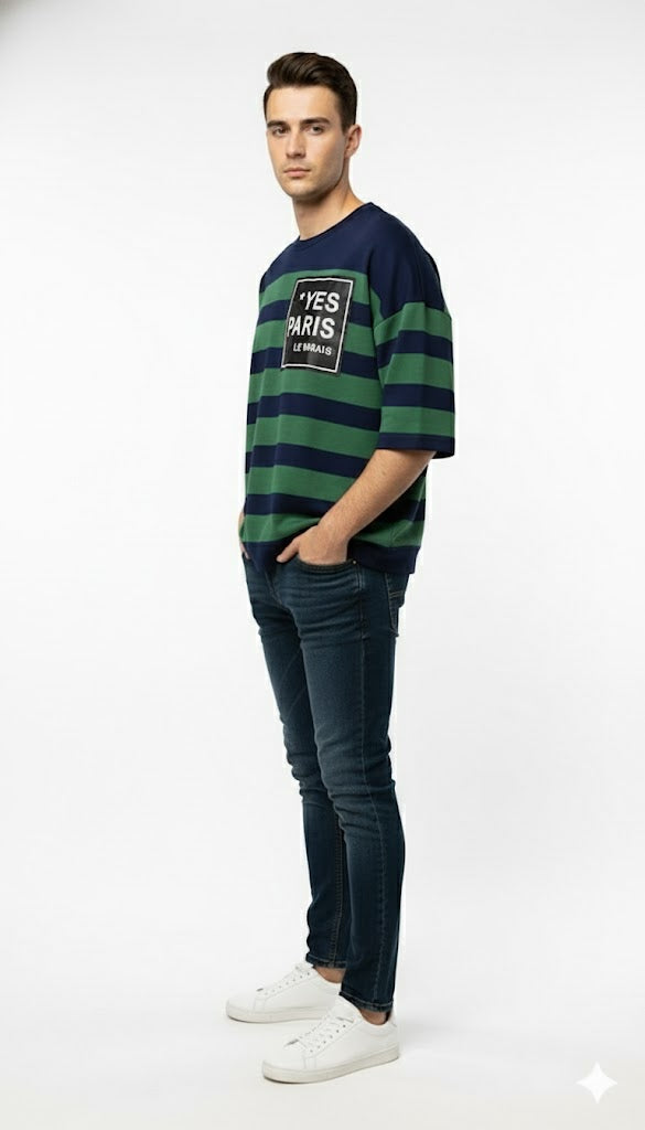 Oversized Striped Round Neck Sweatshirt