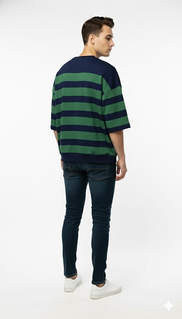 Oversized Striped Round Neck Sweatshirt