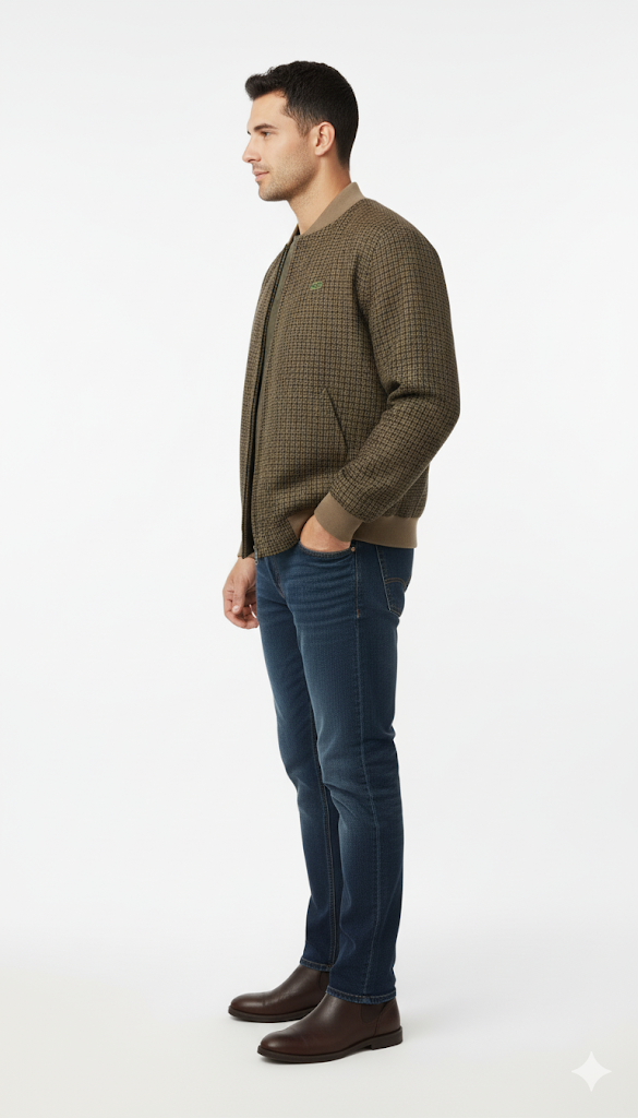 Green Textured Bomber Jacket