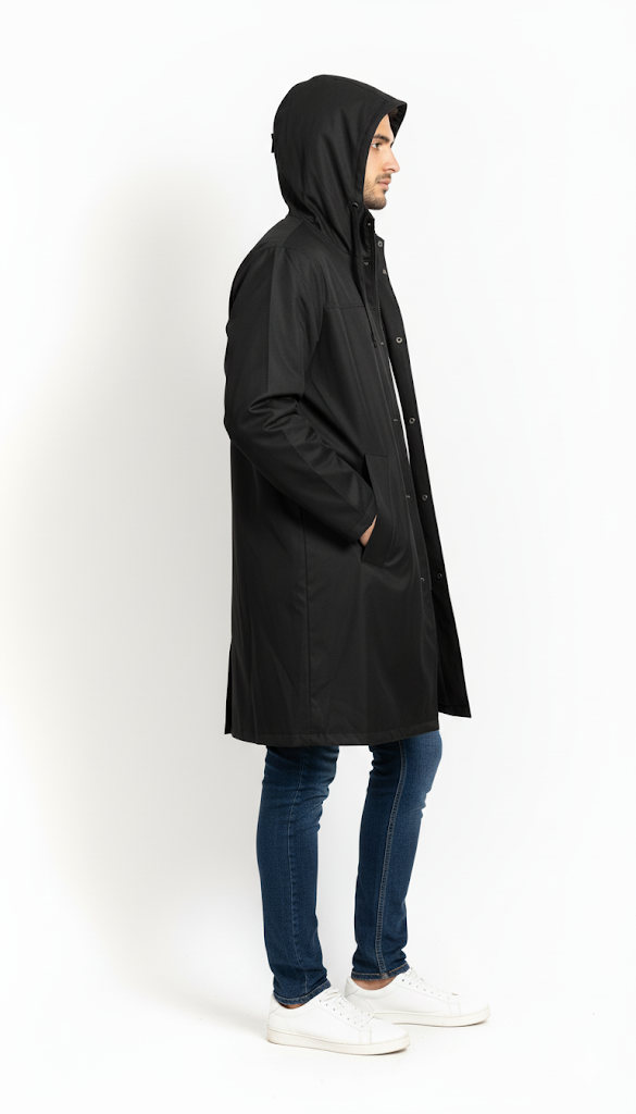 Modern Black Long Raincoat