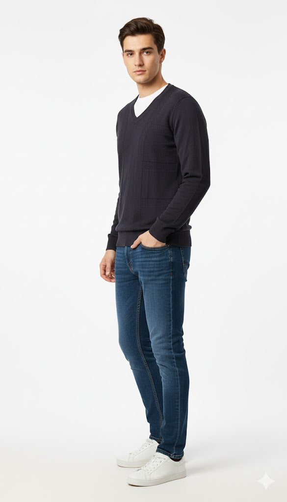 Textured Charcoal V-Neck Sweatshirt