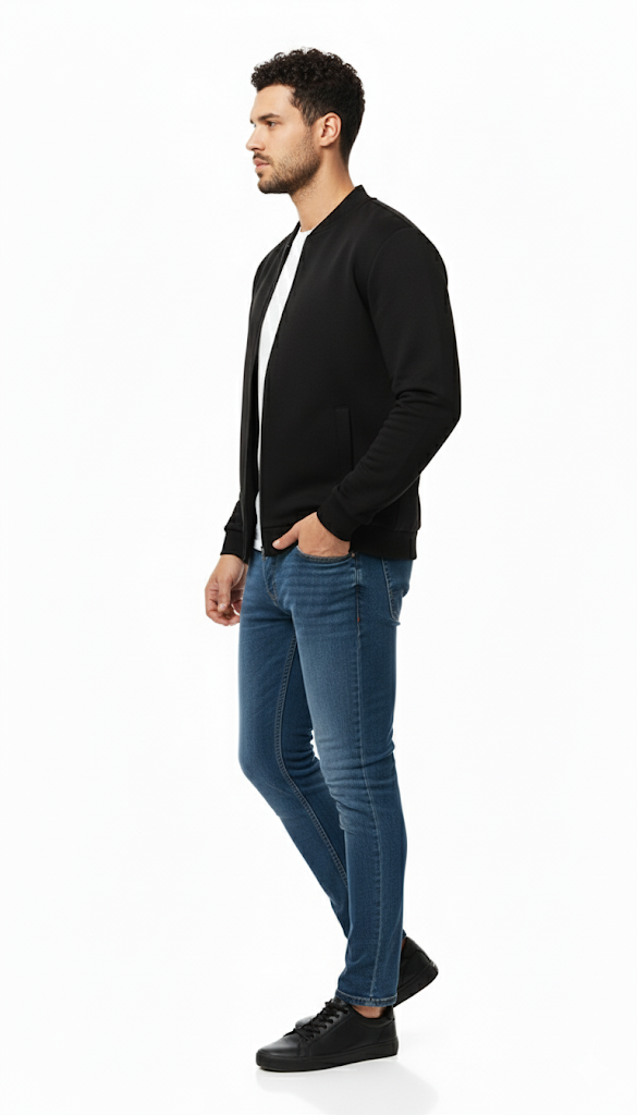 Black Sweatshirt-Style Bomber
