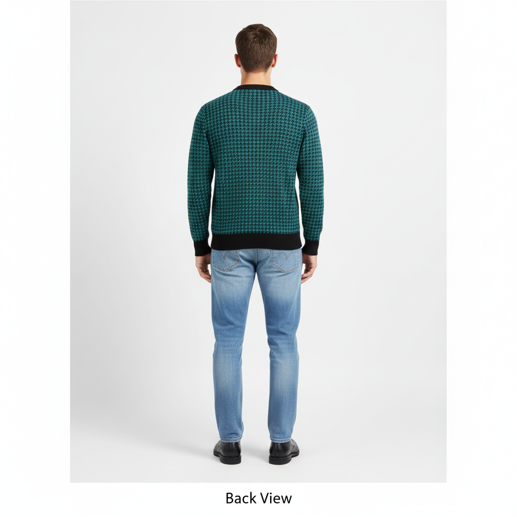 Men's Teal Houndstooth Crew Neck Sweater