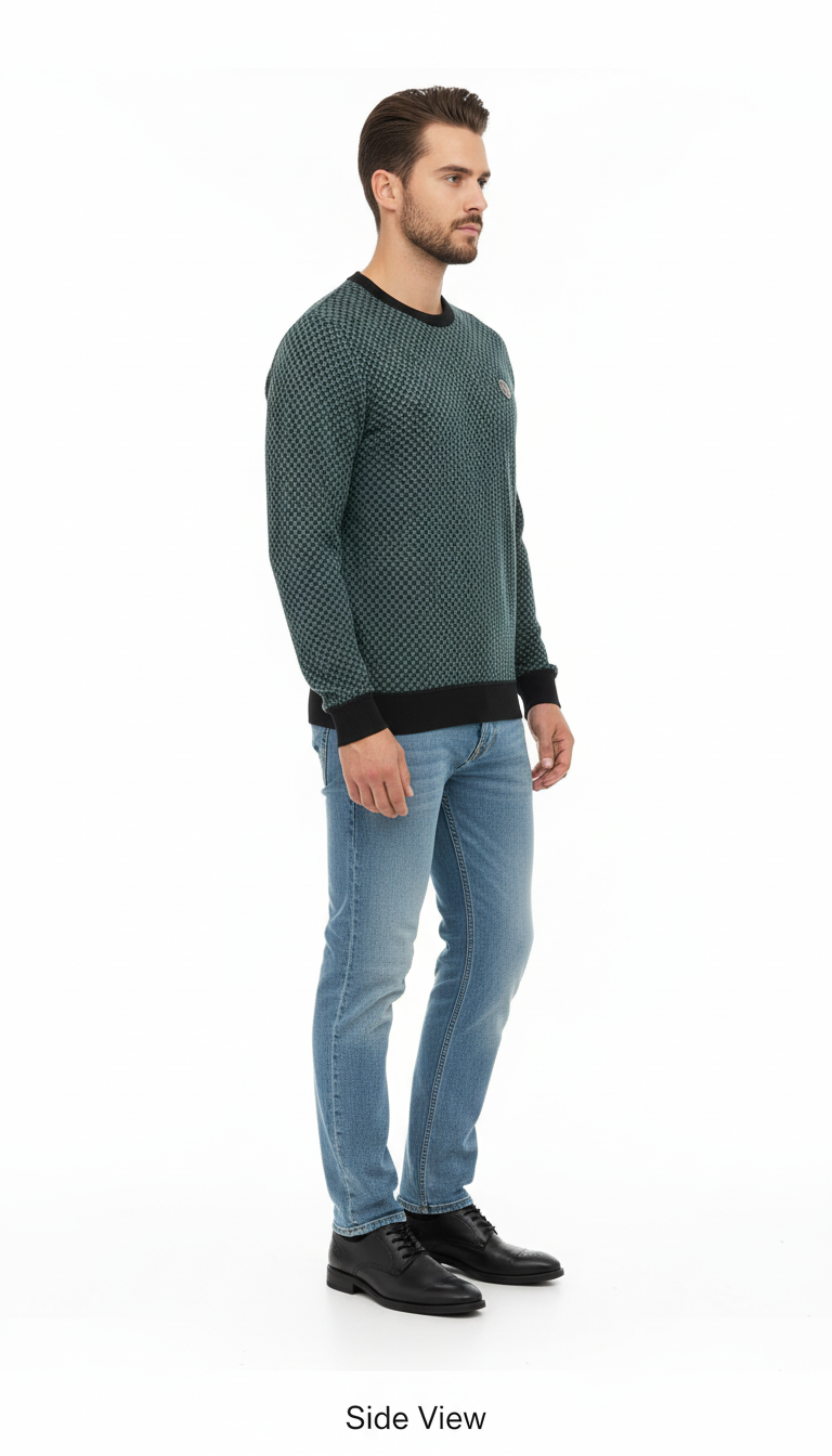 Men's Teal Houndstooth Crew Neck Sweater