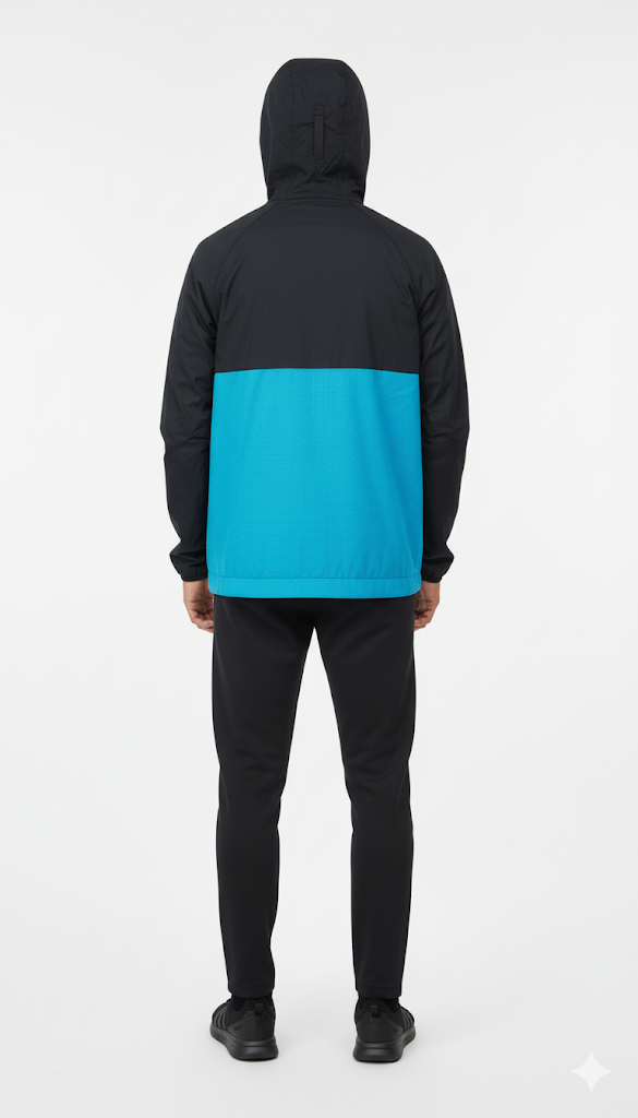 Teal and Black Color-Blocked Windbreaker