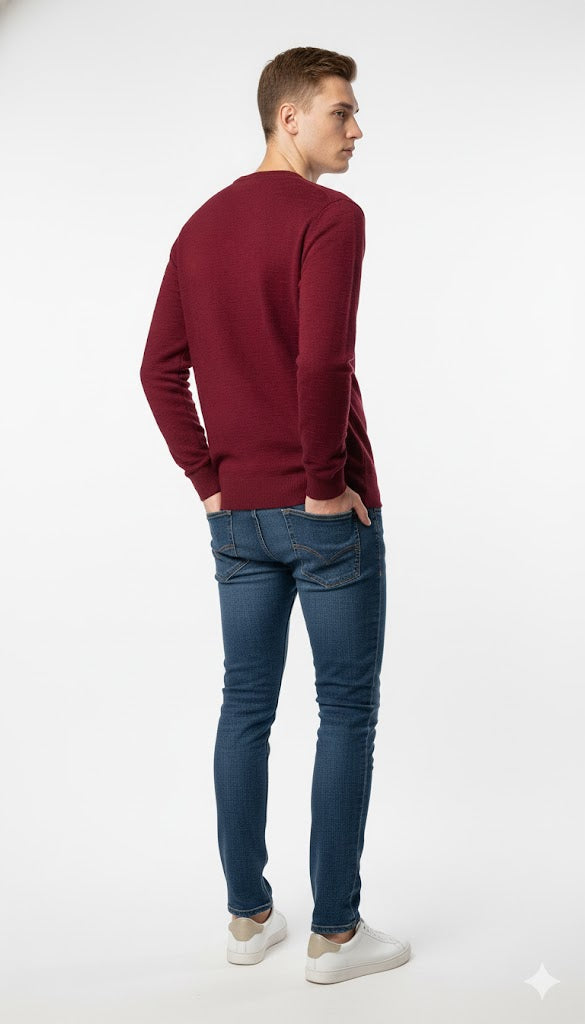 Textured Burgundy V-Neck Sweatshirt