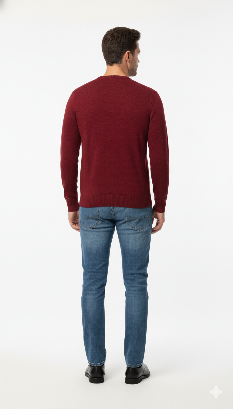 Men's Rich Red Textured V-Neck Sweater