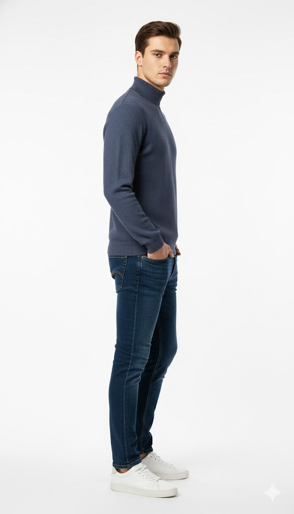 Stylish Vertical Textured Turtleneck Sweatshirt