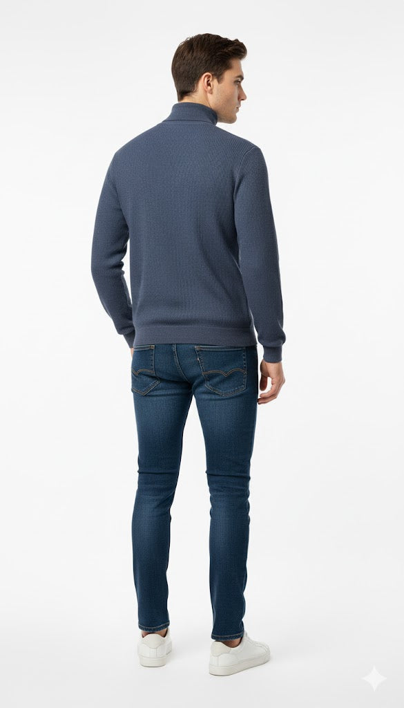 Stylish Vertical Textured Turtleneck Sweatshirt