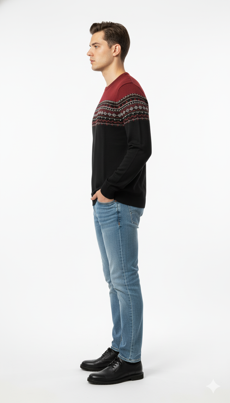 Men's Black & Red Abstract Pattern Sweater