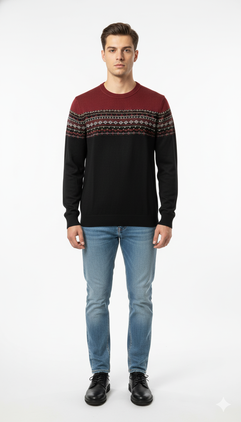 Men's Black & Red Abstract Pattern Sweater
