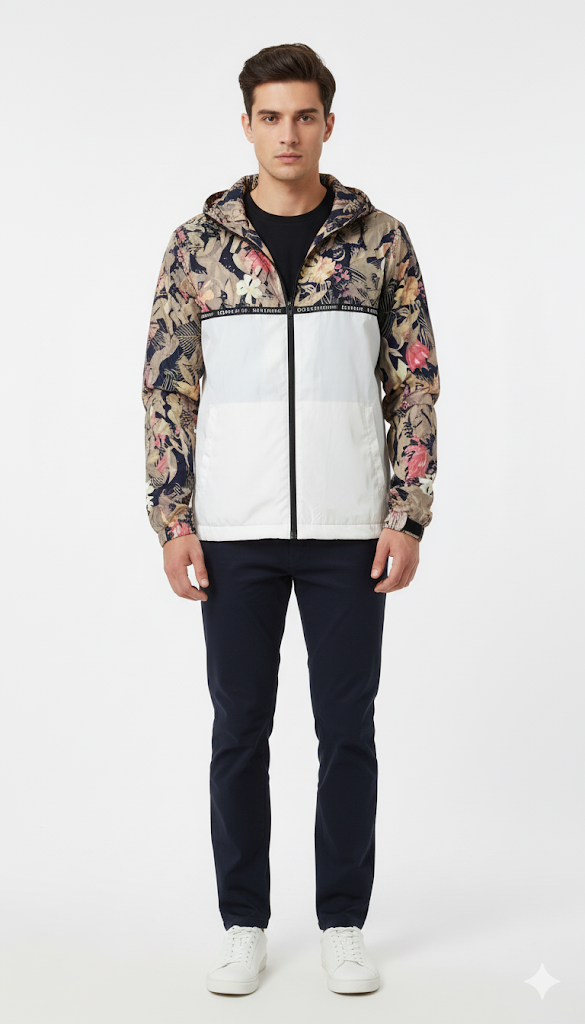 Floral and White Panel Windbreaker