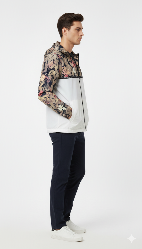 Floral and White Panel Windbreaker