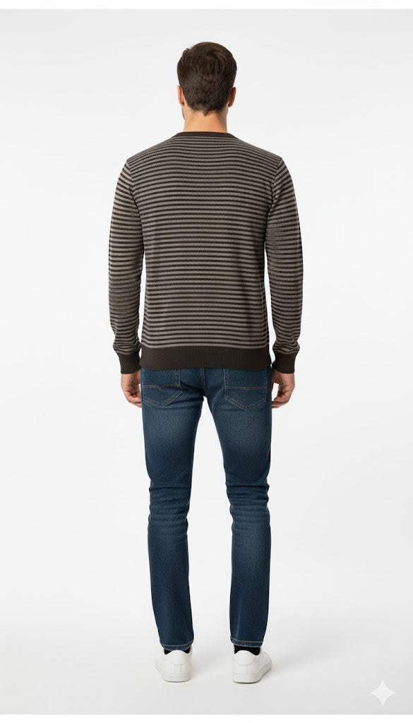Textured V-Neck Knit Sweatshirt