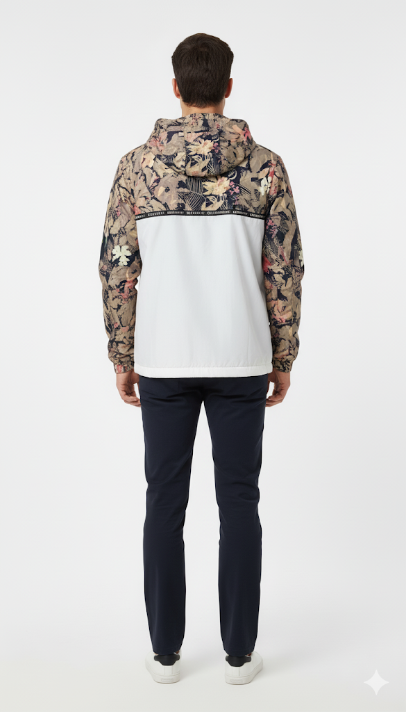 Floral and White Panel Windbreaker
