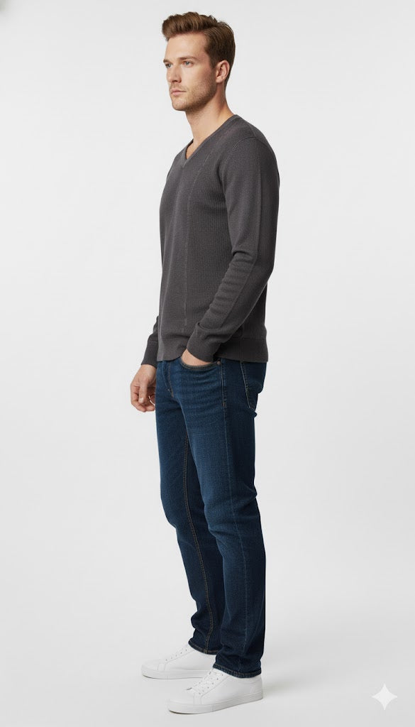 Modern V-Neck Ribbed Sweatshirt