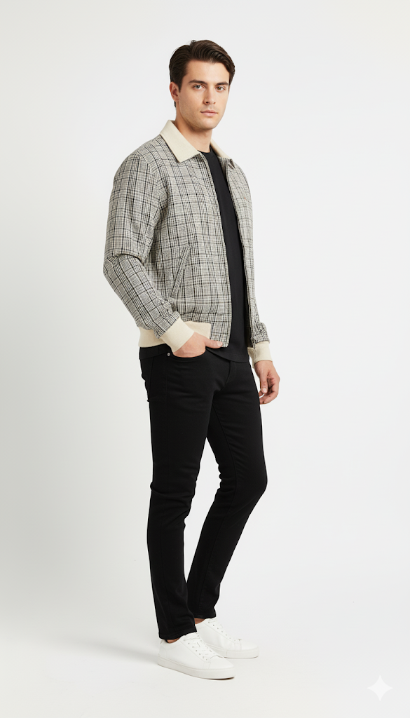 Plaid Zip-Up Blouson Jacket