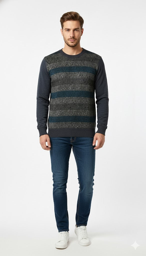 Men's Two-Tone Striped Pattern Sweater