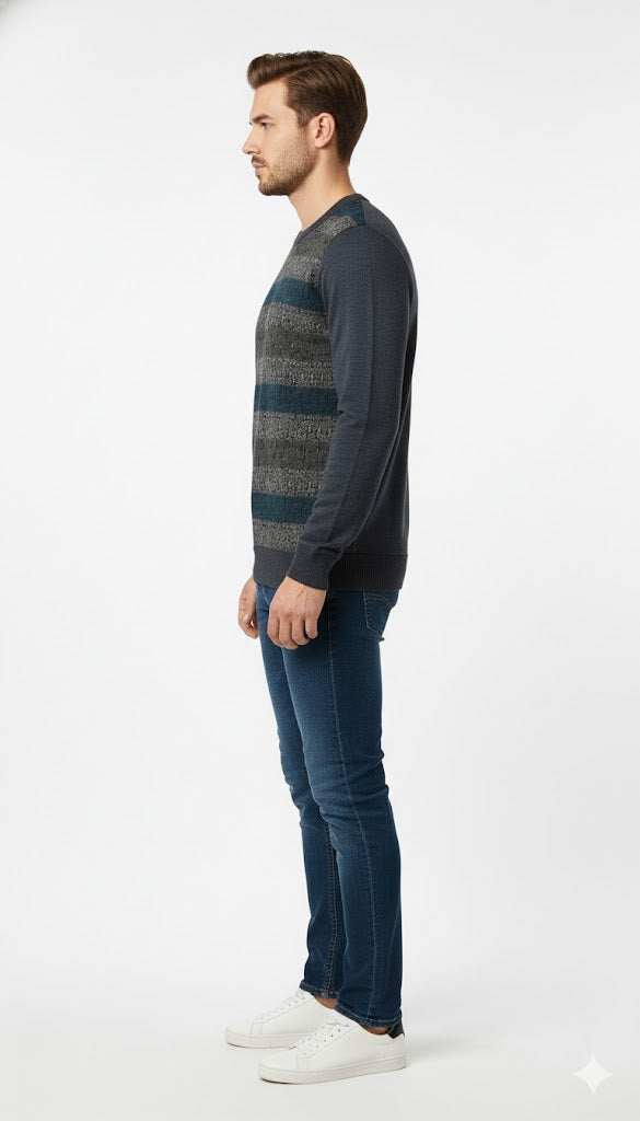 Men's Two-Tone Striped Pattern Sweater