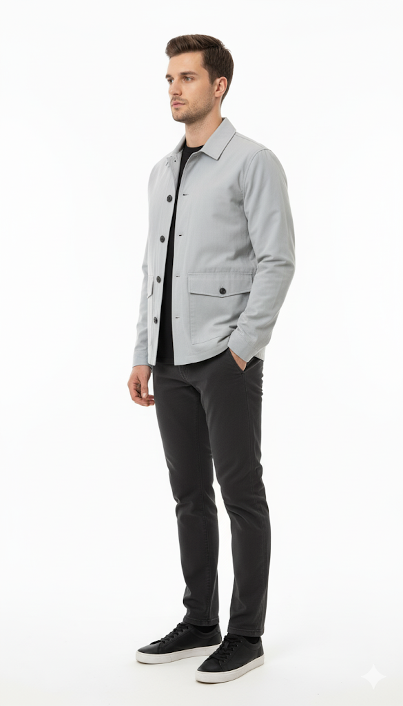 Light Gray Button-Up Worker Jacket