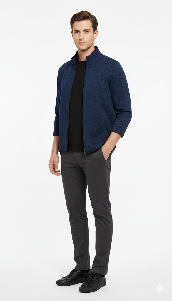 Navy Textured Knit Zip-Up