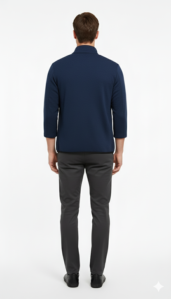 Navy Textured Knit Zip-Up