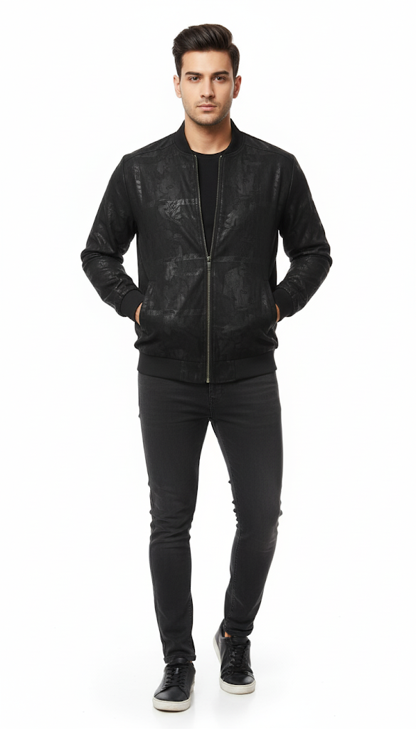 Black Tonal Patterned Bomber