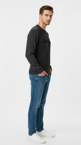 Sporty Argyle and Text Knit Sweatshirt