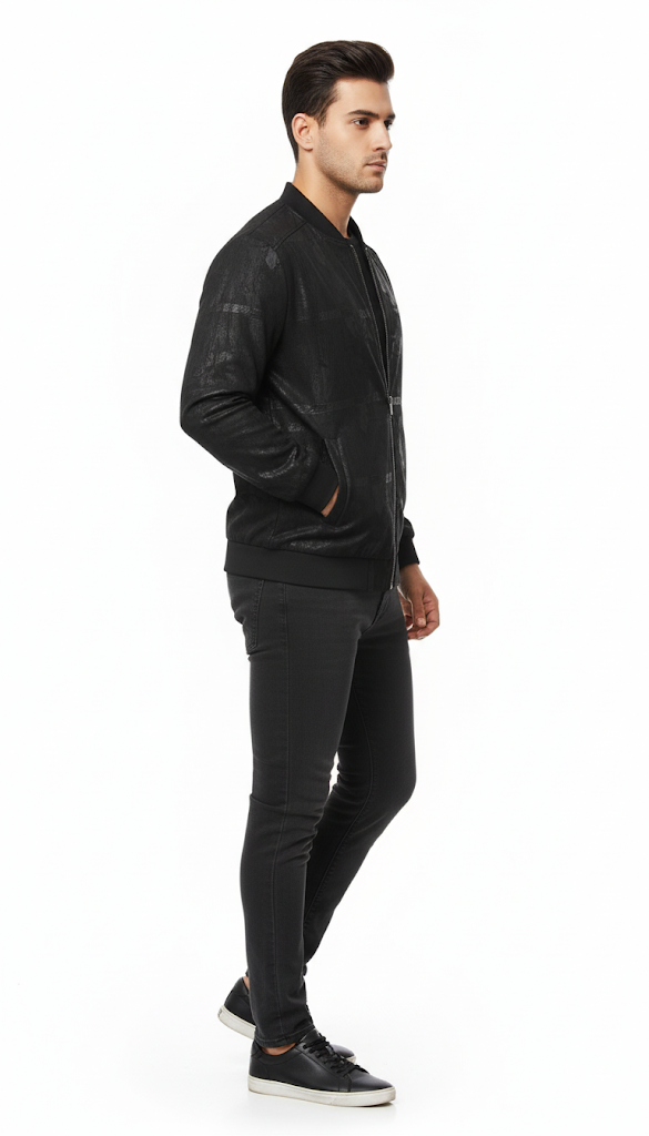 Black Tonal Patterned Bomber