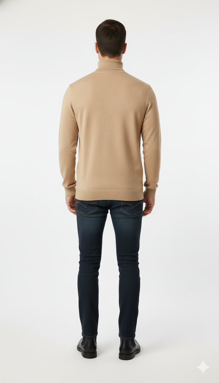 Classic Ribbed Turtleneck Sweater in Beige