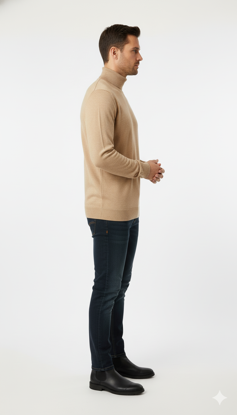 Classic Ribbed Turtleneck Sweater in Beige