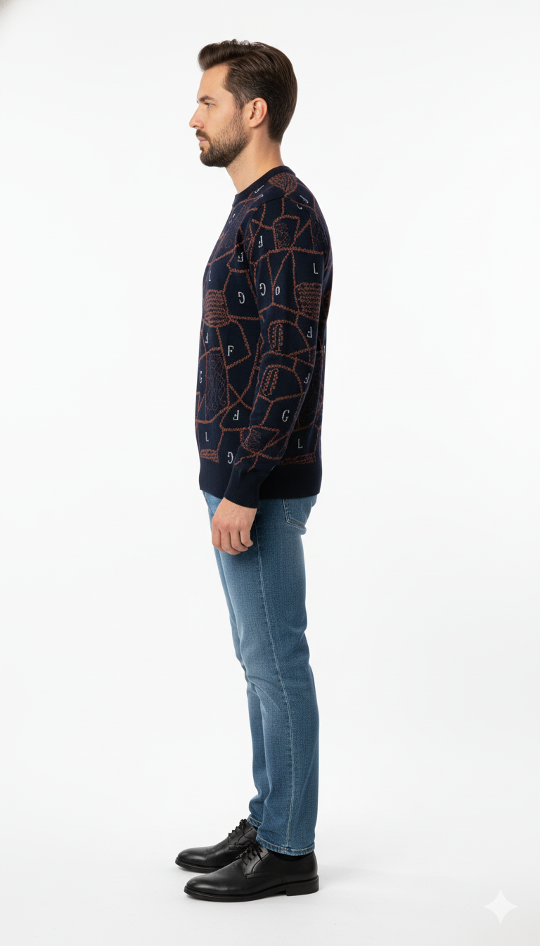 Men's Navy Geometric Knit Sweate
