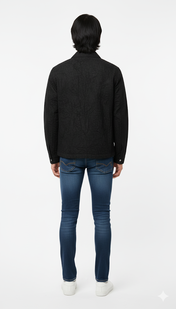 Black Textured Graphic Coach Jacket