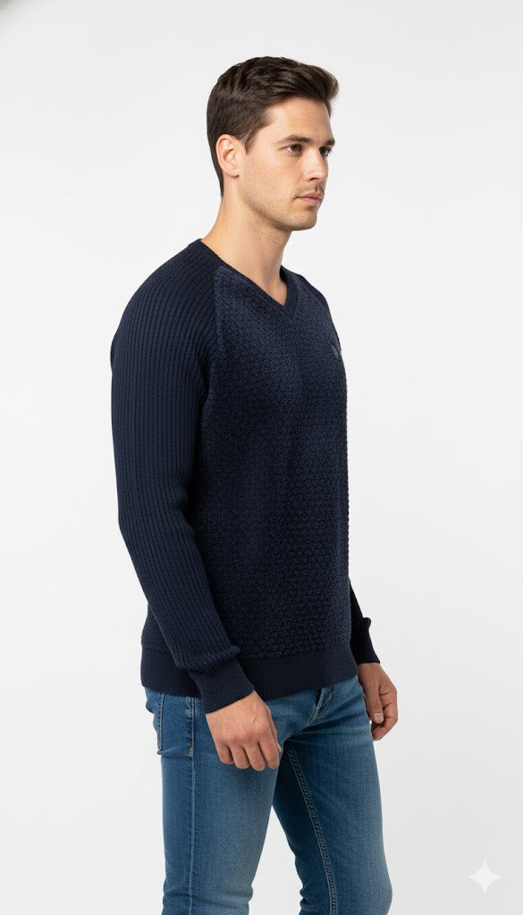 Dark Blue Chenille Style Crewneck Sweater