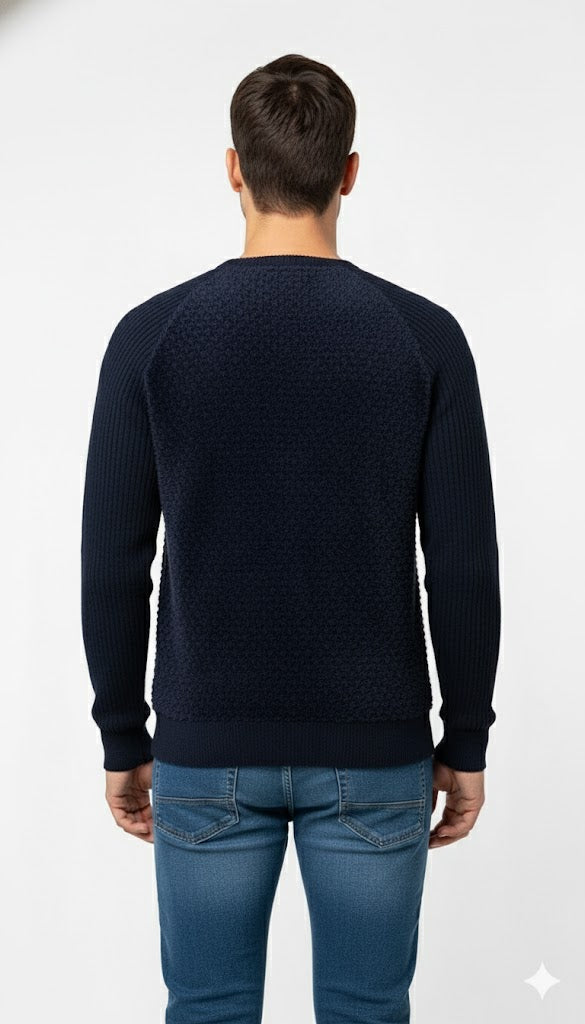 Dark Blue Chenille Style Crewneck Sweater