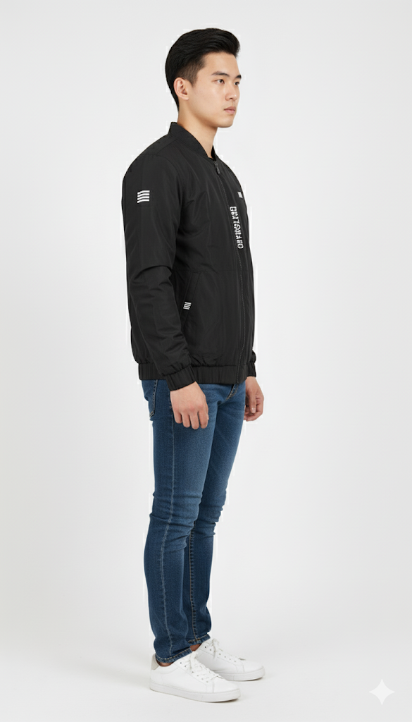 Black Graphic Print Bomber