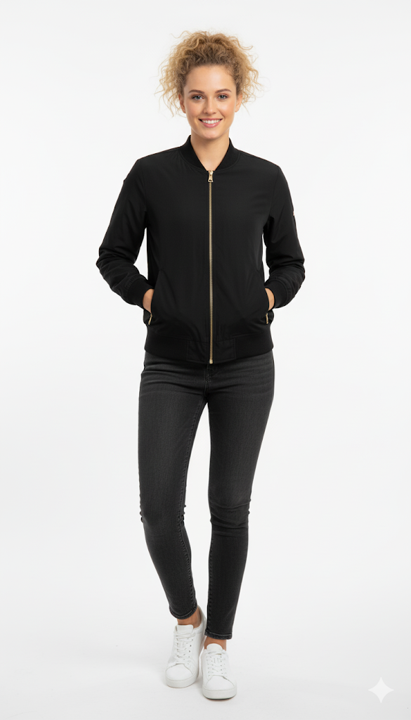Women's Black Bomber with Gold Hardware