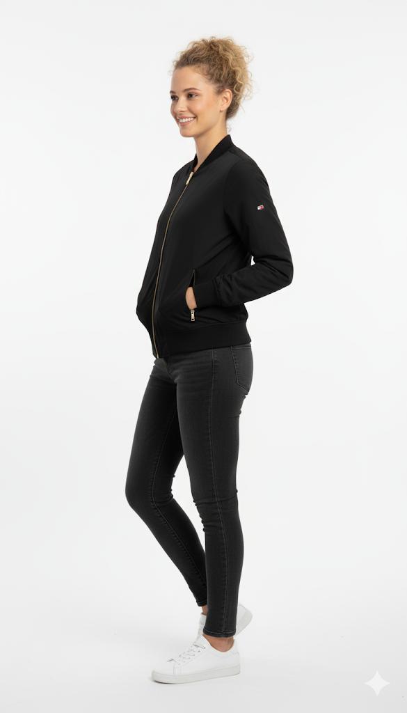 Women's Black Bomber with Gold Hardware